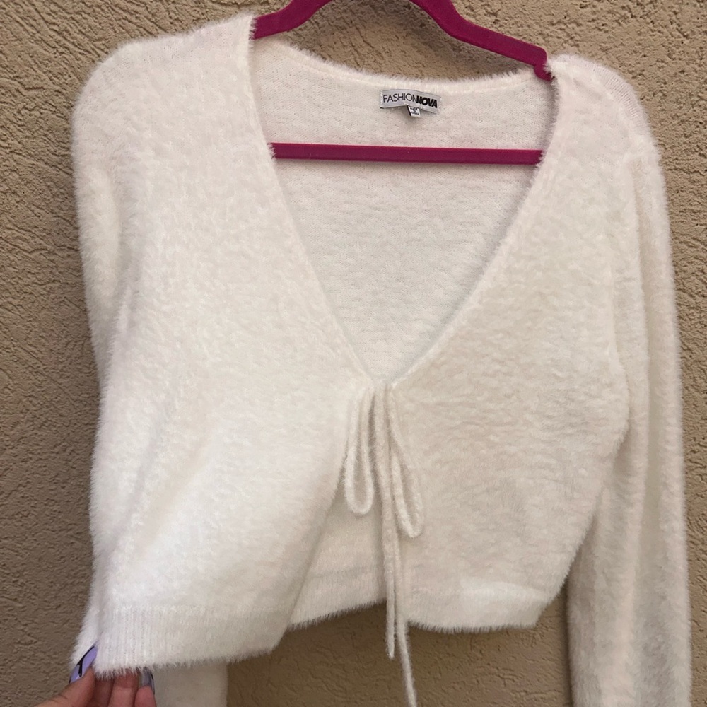 Fashion Nova White Cardigan with Tie Front